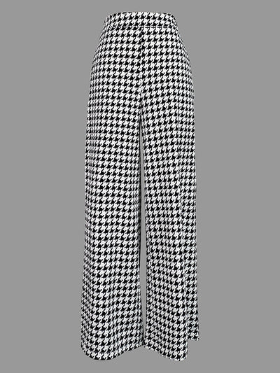 Loose Wide Leg Houndstooth Casual Pants Bottoms Trousers