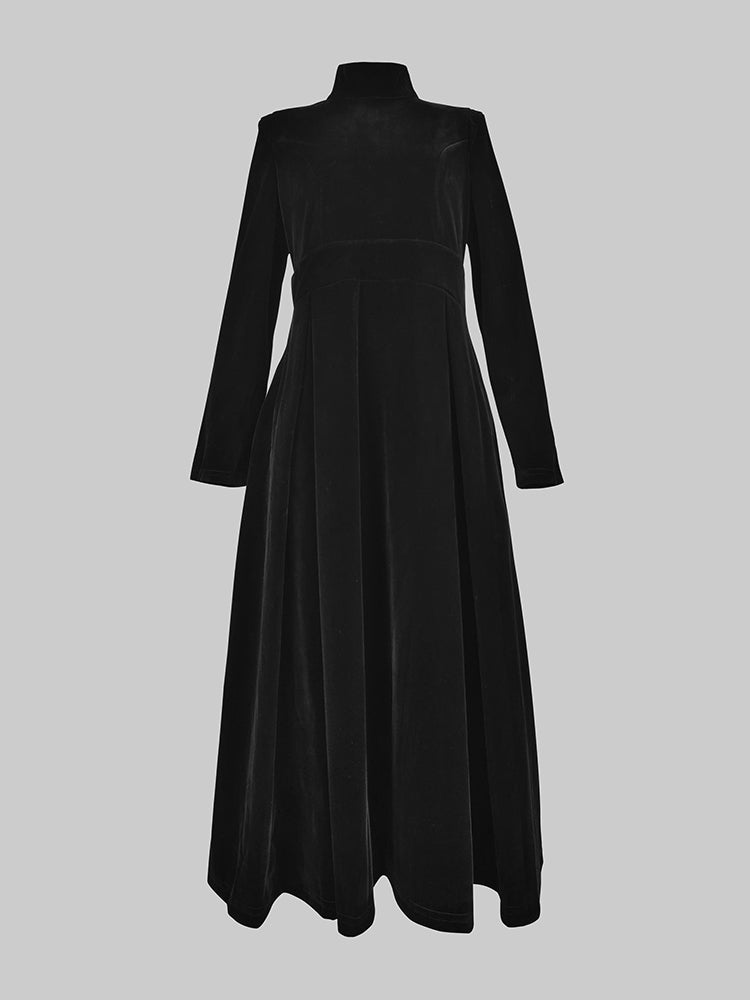 Long Sleeves Skinny Solid Color High Neck Midi Dresses