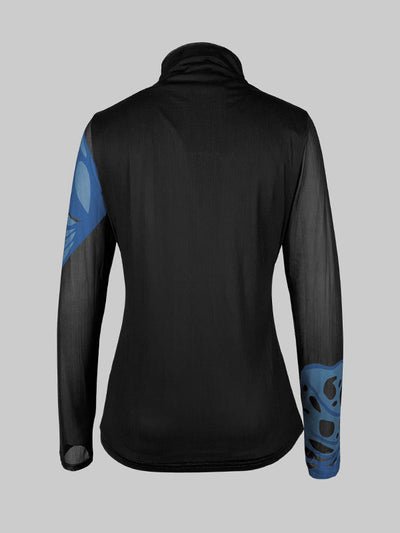 Long Sleeves Skinny Butterfly Print Split-Joint Mock Neck T-Shirts Tops