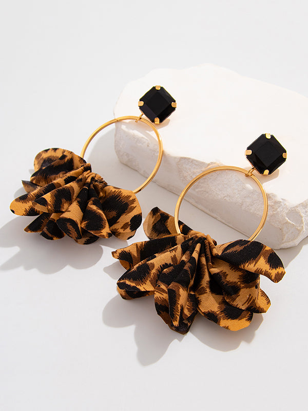 Geometric Leopard Three-Dimensional Flower Drop Earrings