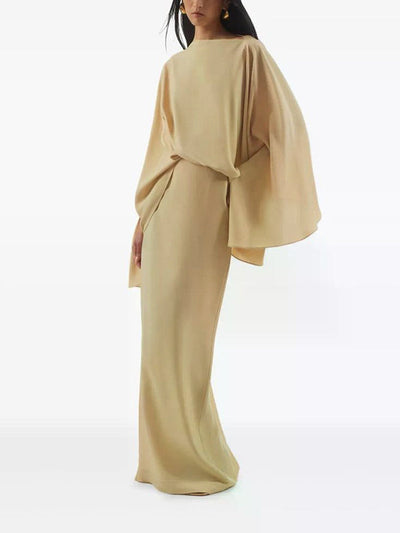 Batwing Sleeves Loose Solid Color Split-Joint Round-Neck Evening Dresses Maxi Dresses