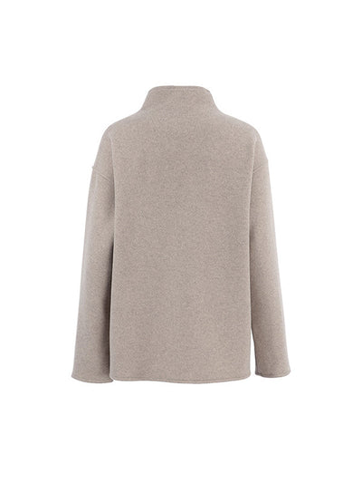 Long Sleeves Loose Buttoned Stand Collar Woolen Coat