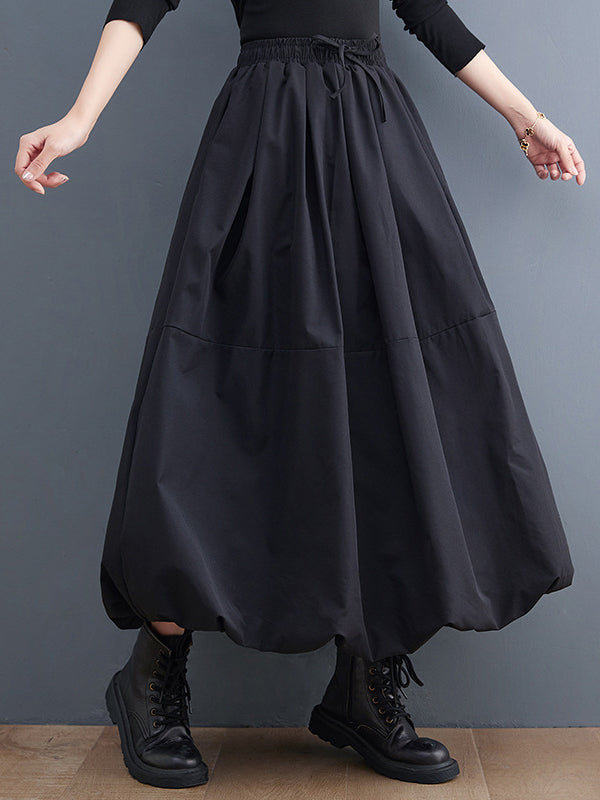 Urban Loose Drawstring High Waisted Black Bubble Skirt