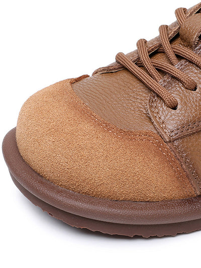 Women Vintage Leather Spliced Strap Flat Shoes