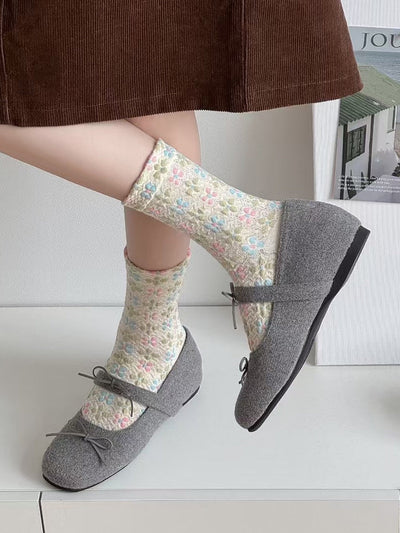 5 Pairs Women Autumn Artsy Floral Jacquard Socks