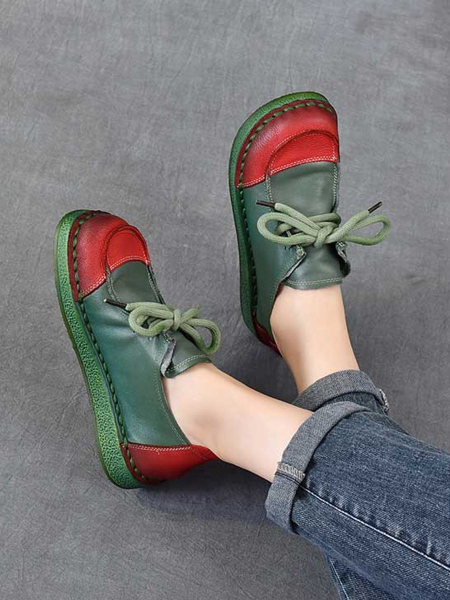 Women Autumn Vintage Soft Leather Mid Heel Shoes