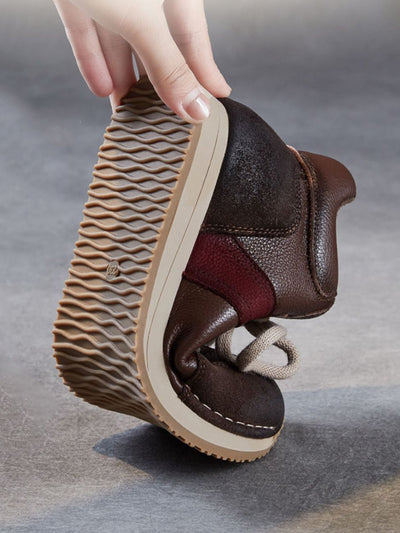 Women Vintage Genuine Leather Spliced Flat Shoes