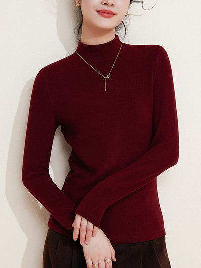 Women Autumn Pure Color Warm Half-Turtleneck Sweater