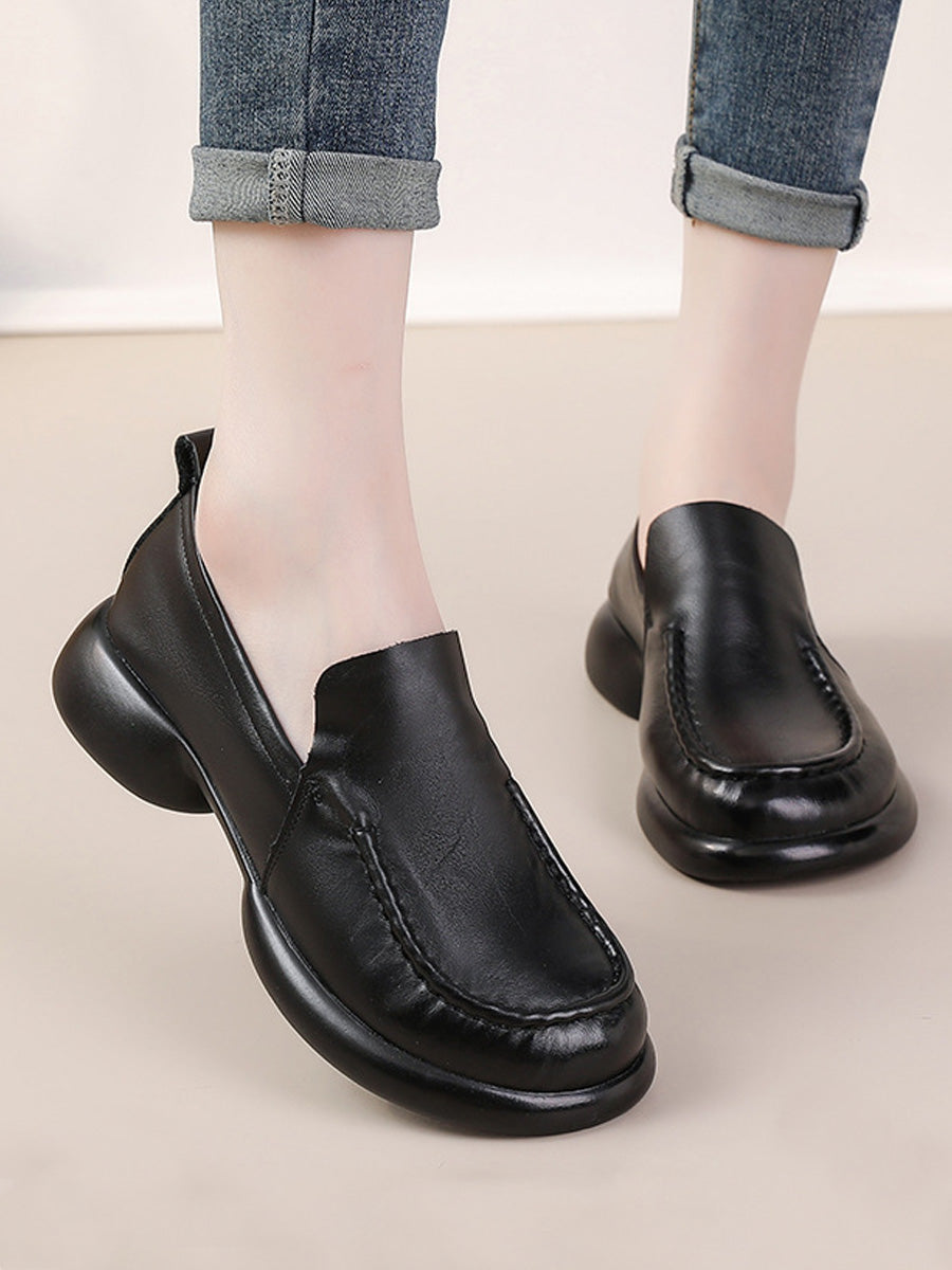 Women Autumn Elegant Genuine Leather Mid Heel Shoes