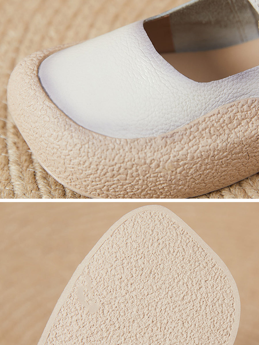 Women Casual Summer Pure Color Genuine Leather Flat Shoes