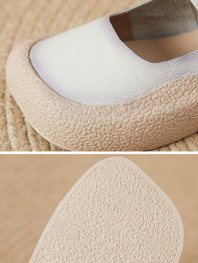 Women Casual Summer Pure Color Genuine Leather Flat Shoes