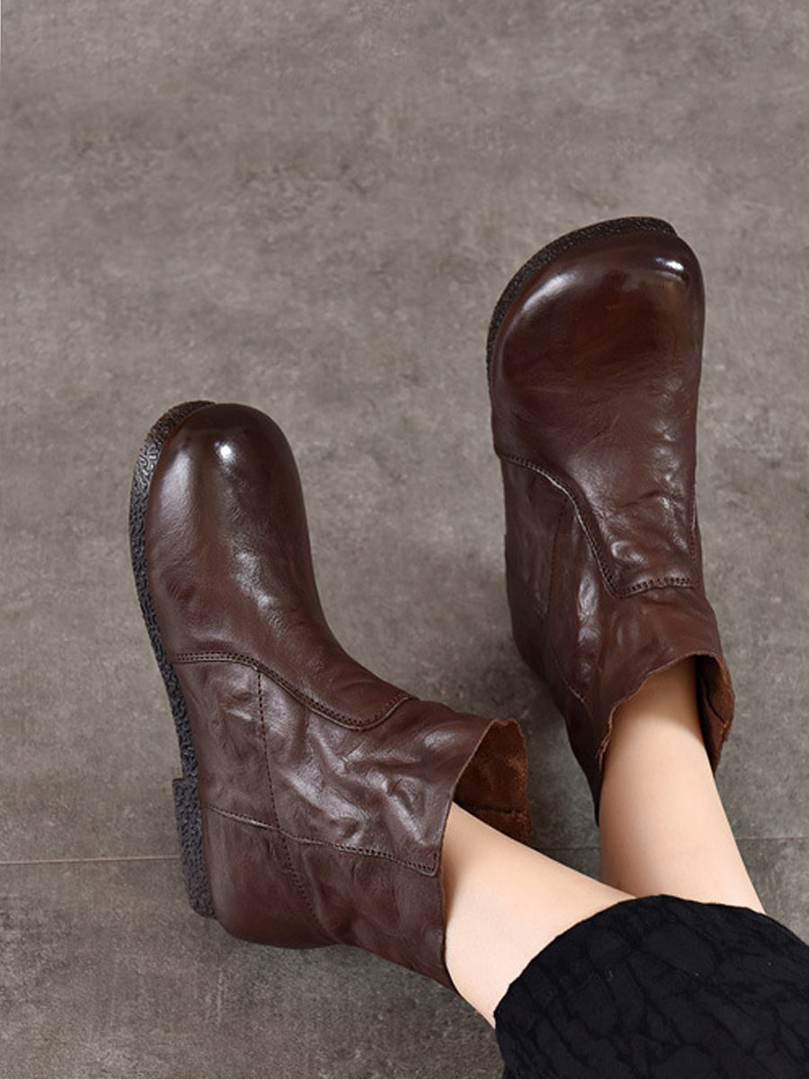 Women Autumn Soft Genuine Leather Low Heel Boots