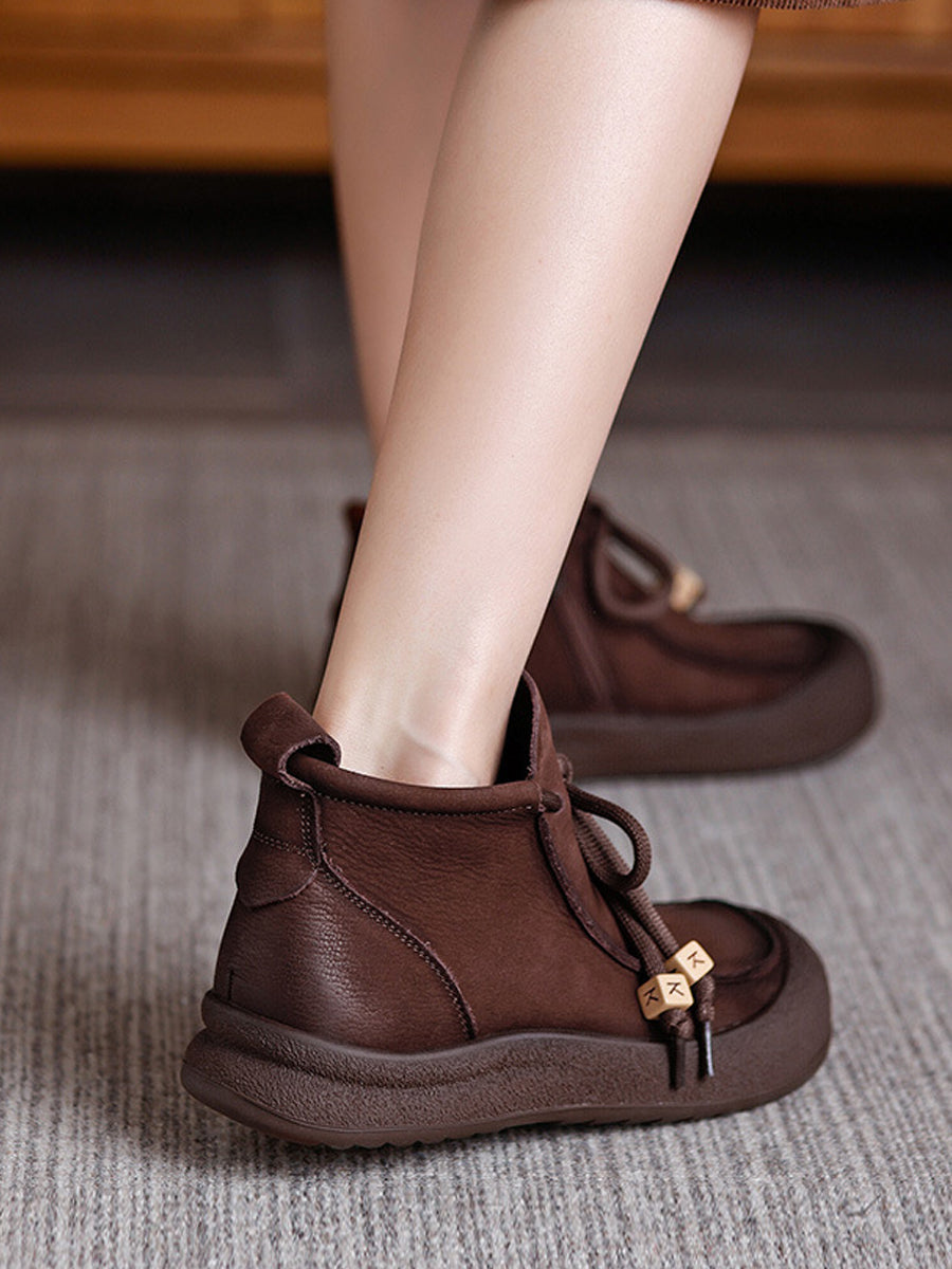 Women Winter Genuine Leather Spliced Ankle Boots