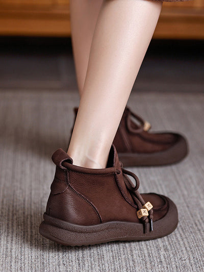 Women Winter Genuine Leather Spliced Ankle Boots