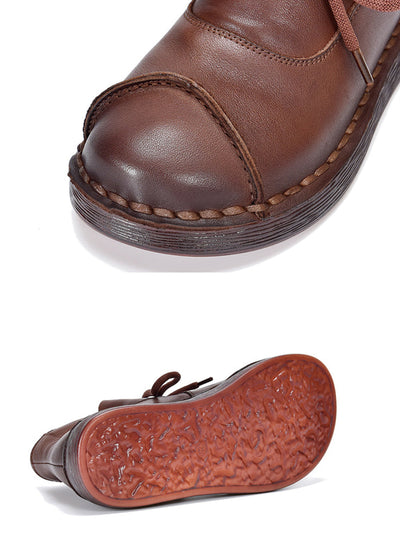 Women Winter Soft Leather Spliced Flat Ankle Boots