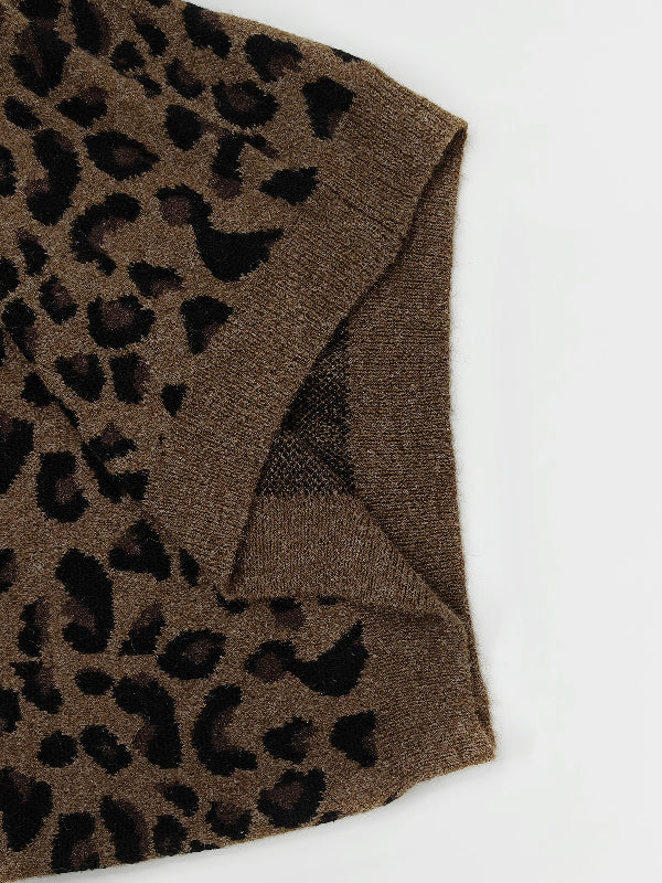 Long Sleeves Loose Leopard Round-Neck Sweater Tops