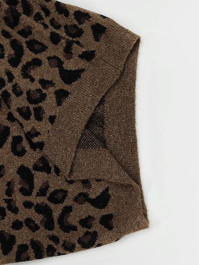 Long Sleeves Loose Leopard Round-Neck Sweater Tops