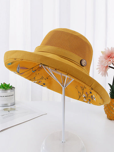 Hollow Lace-Up Printed Split-Joint Sun Hat