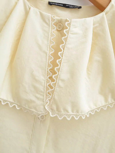 Loose Puff Sleeves Pleated See-Through Solid Color Split-Joint Peter Pan Collar Blouses&Shirts Tops