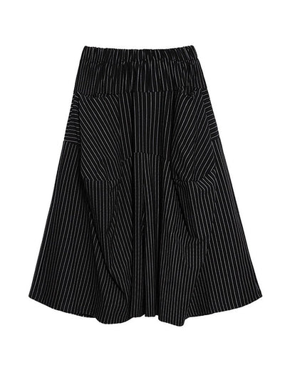 High Waisted Loose Elasticity Pockets Striped Culotte Pants