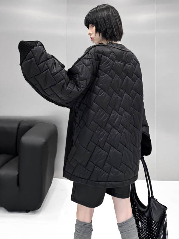Long Sleeves Loose Buttoned Contrast Color Reversible Split-Joint Collarless Cardigan Tops Outerwear