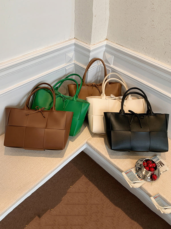 Solid Color Split-Joint Woven Shoulder Bags Handbags