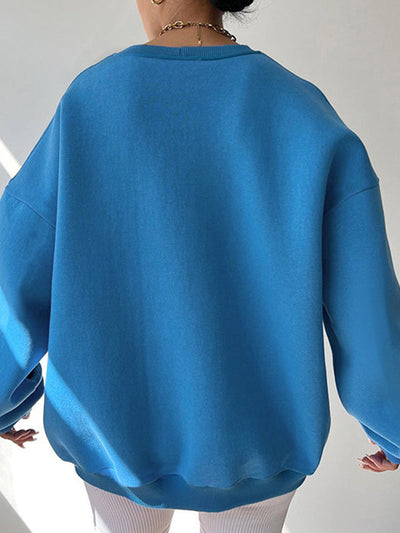 Long Sleeves Loose Letter Print Split-Joint Round-Neck Sweatershirt