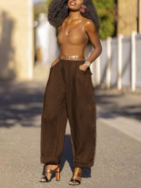Loose Wide Leg Solid Color Split-Joint Pants Trousers