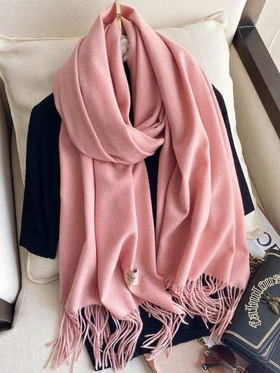 15 Colors Imitated Cashmere Solid Color Tasseled Scarf
