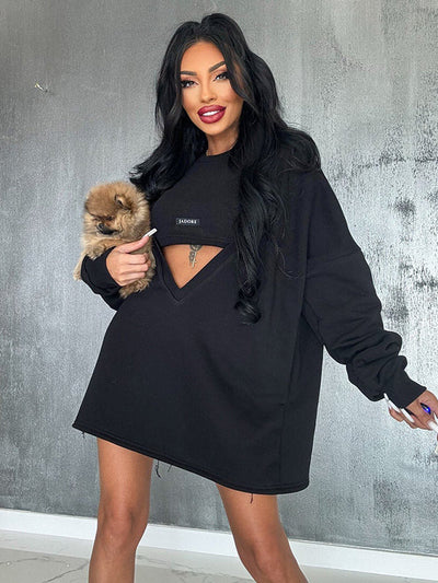 Loose Solid Color Round-Neck Mini Dresses & Vest Top Two Pieces Set