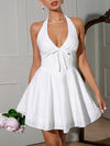 A-Line Sleeveless Drawstring Solid Color Tied Halter-Neck Mini Dresses