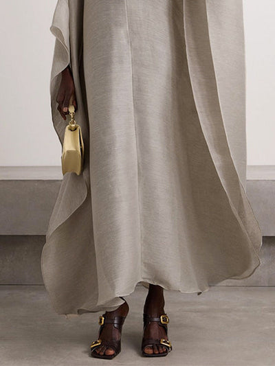 Batwing Sleeves Loose Solid Color Stand Collar Maxi Dresses