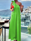 A-Line Loose Asymmetric Pleated Solid Color Tied One-Shoulder Maxi Dresses