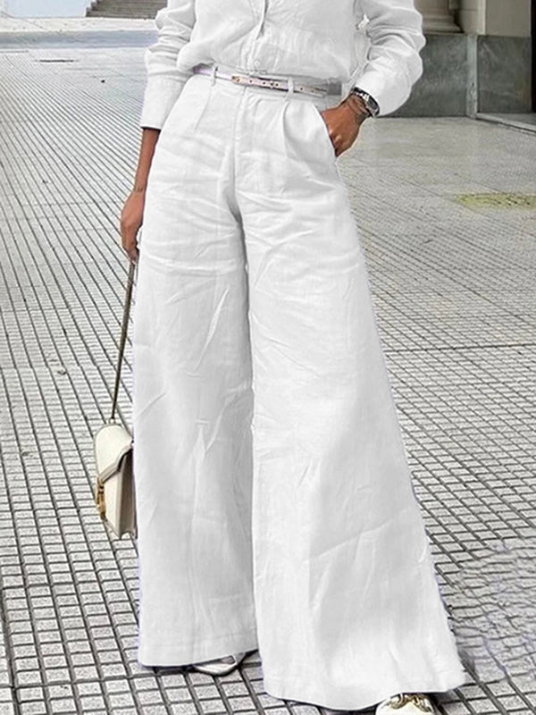 Solid Color Split-Joint Wide Leg Pants Trousers