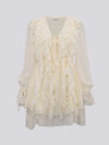 A-Line High Waisted Ruffle Trim Solid Color Tied V-Neck Mini Dresses