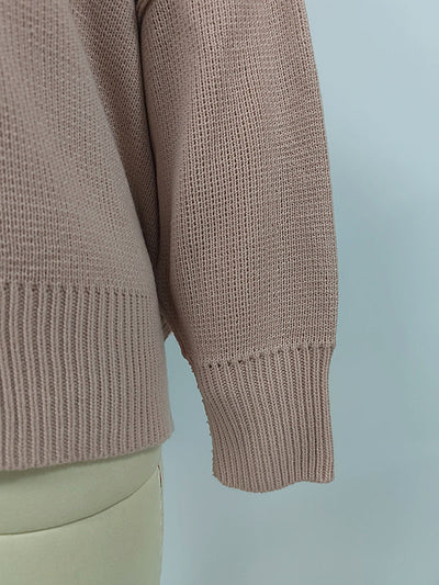 Casual Long Sleeves Loose Split-Side Solid Color Round-Neck Sweater Tops