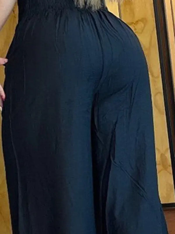 High Waisted Loose Chains Elasticity Pleated Pockets Pants Trousers