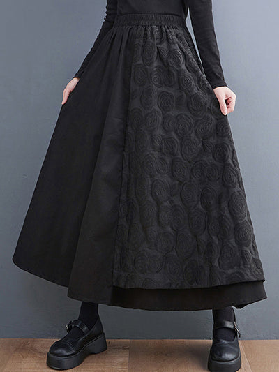 A-Line Loose Asymmetric Elasticity Jacquard Solid Color Skirts Bottoms