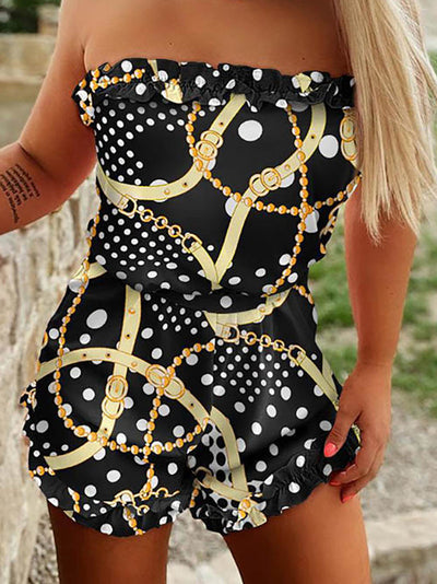 High Waisted Sleeveless Printed Ruffled Tube Rompers