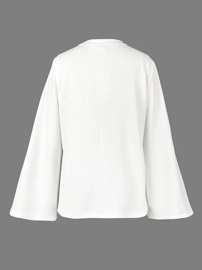 Flared Sleeves Long Sleeves Flower Print Round-neck T-Shirts Tops