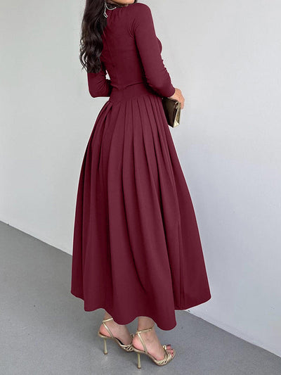 A-Line Bodycon Asymmetric Pleated Solid Color Split-Joint One-Shoulder Maxi Dresses