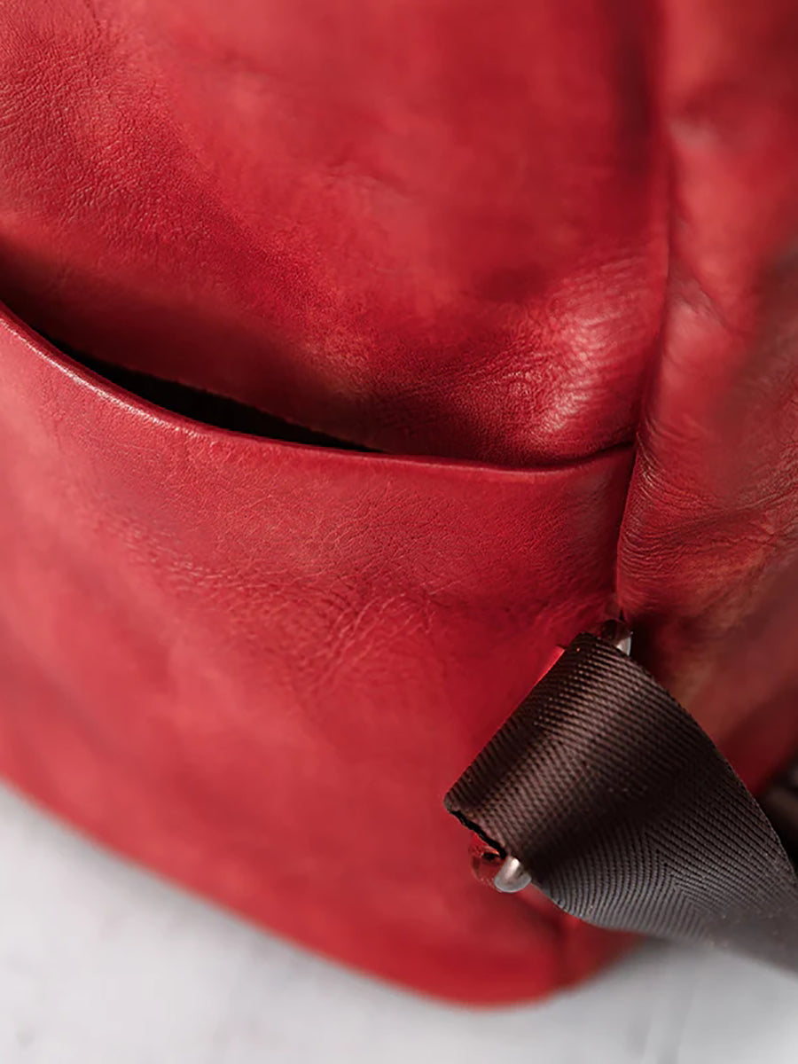 Casual Travel Color Matching Leather Backpack