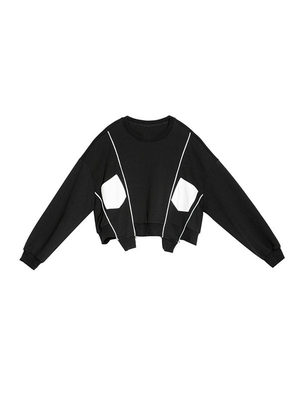 Original Creation Loose Batwing Sleeves Contrast Color Split-Joint Round-Neck Sweatshirt Tops