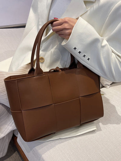 Solid Color Split-Joint Woven Shoulder Bags Handbags