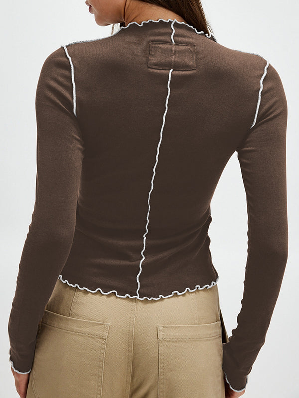 Long Sleeves Skinny Solid Color Round-Neck T-Shirts