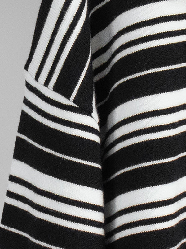 Long Sleeves Split-Joint Striped Lapel Sweater Tops