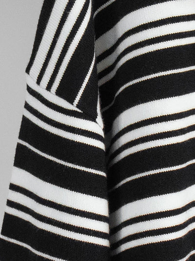 Long Sleeves Split-Joint Striped Lapel Sweater Tops