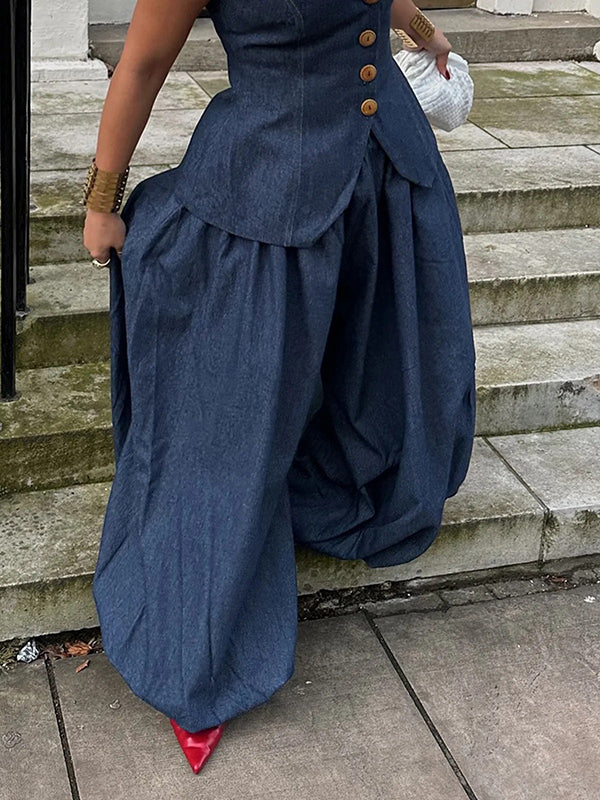 Harem Pants Loose Pleated Solid Color Jean Pants Bottoms