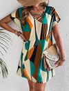 A-Line Loose Contrast Color Printed Zipper V-Neck Mini Dresses