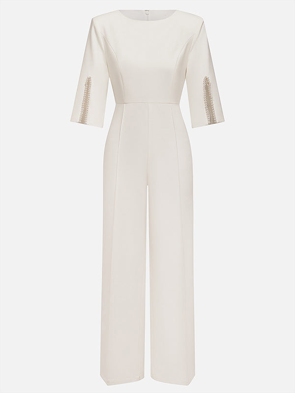 Loose Solid Color Split-Joint Round-Neck Jumpsuits